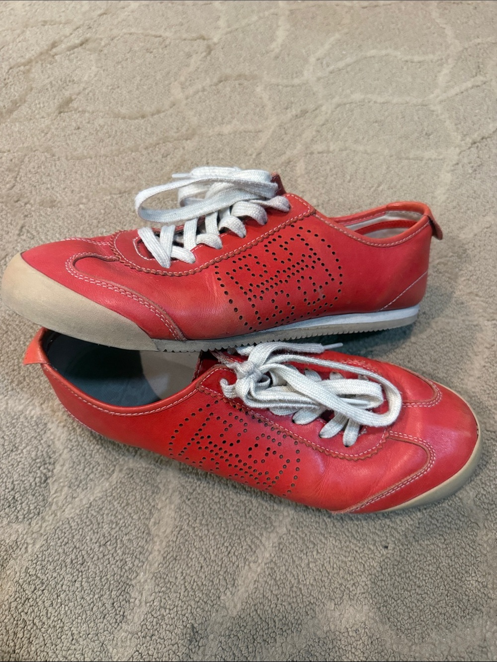 Women’s Red Perforated Lace-Up Sneakers